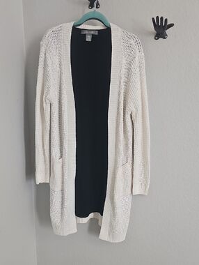 Open-Front Cream Knit Cardigan & Teeshirt Dress